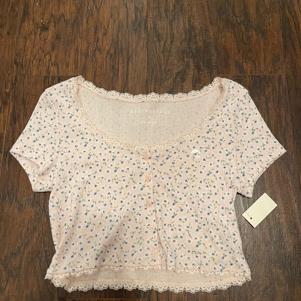 Aeropostale Pink Flower Crop Top.
